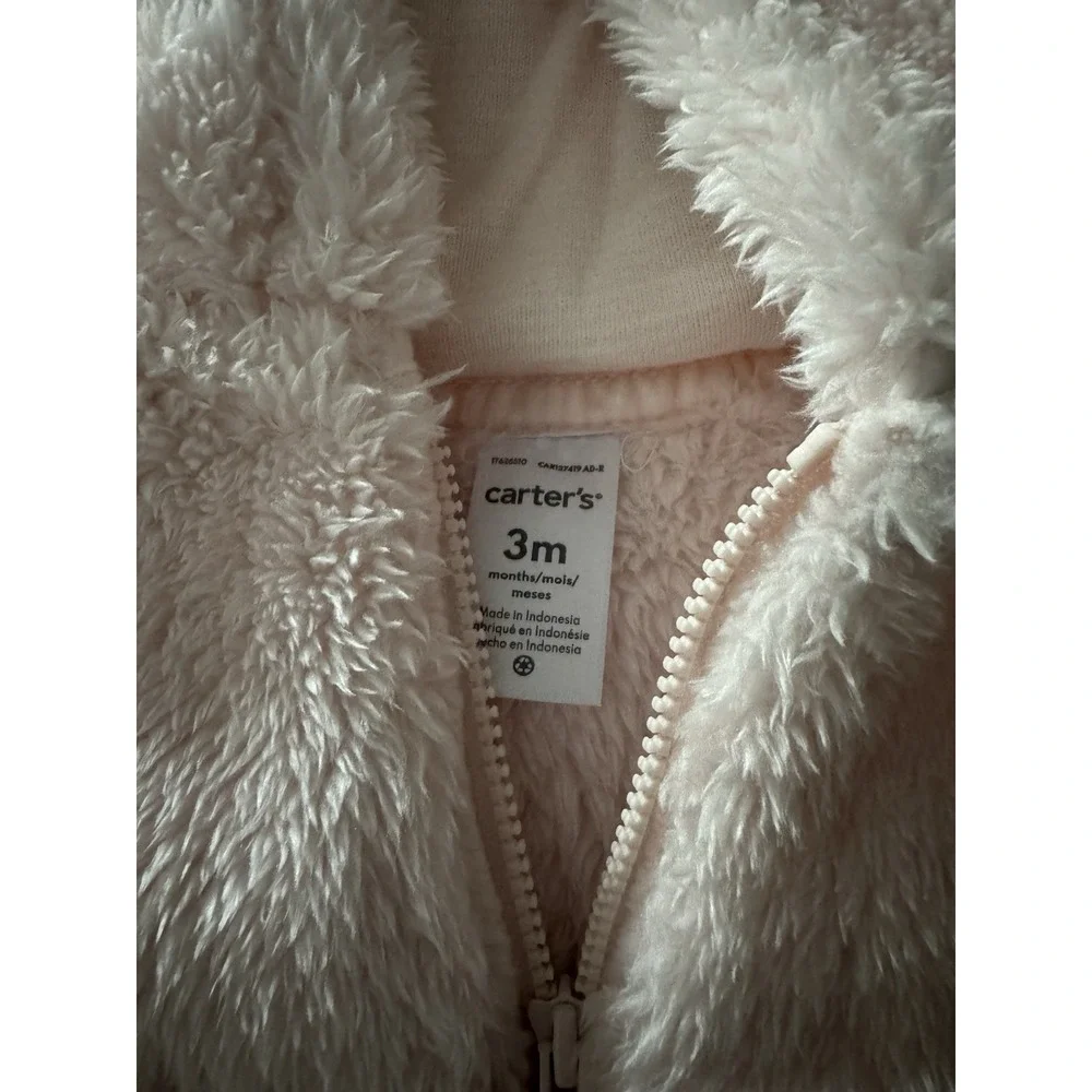 Carter's Just One‎ You Pink Puffy Fuzzy Jacket Size 3M Zip Up Ears NWT